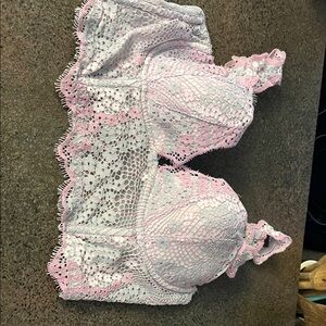 Victorias Secret Long Line Bra in Purple and Pink Eyelet Lace